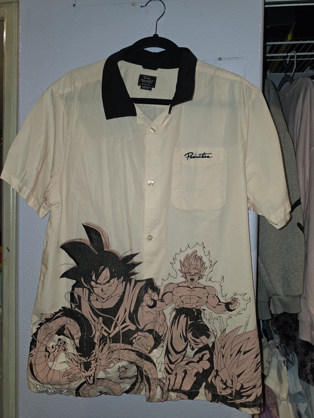Primitive DragonBallz Cream Short-Sleeve Button-Up Shirt with Black Collar